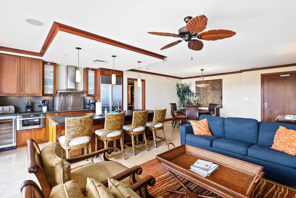 Condo, Multiple Beds, Balcony, Ocean View (Hale Kai) | Living area | 50-inch flat-screen TV with digital channels