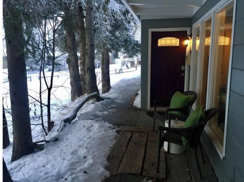 Front door - patio & walkway to street (winter)