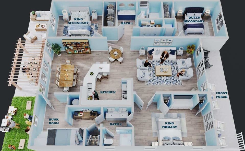 Artistic depiction of the floor plan showing the flow of the house.