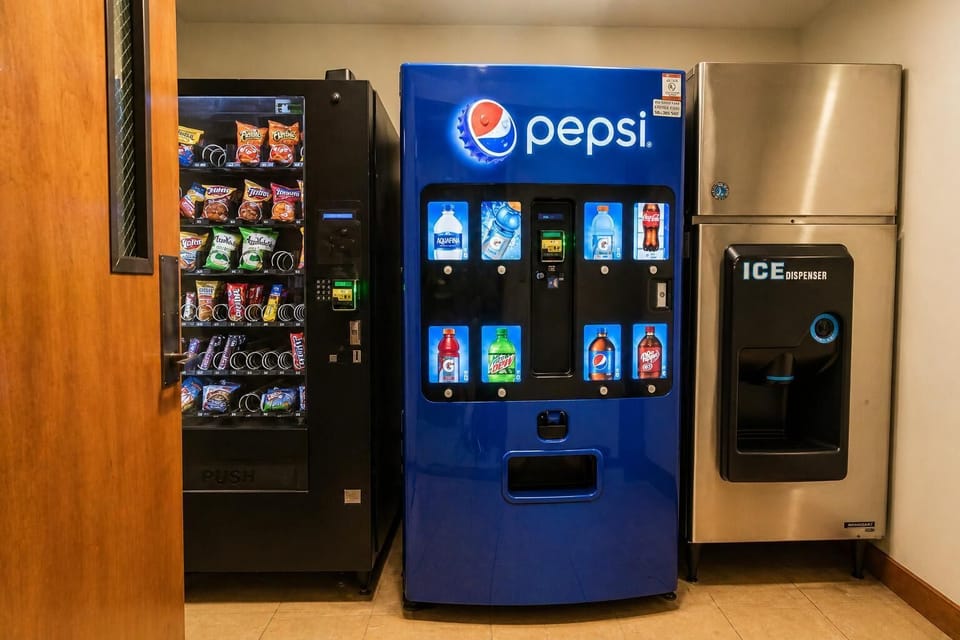 Snack vending machines and ice cube maker.