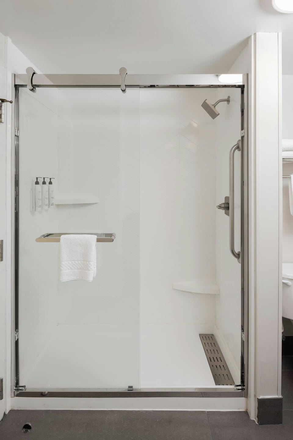 Combined shower/tub, free toiletries, hair dryer, towels