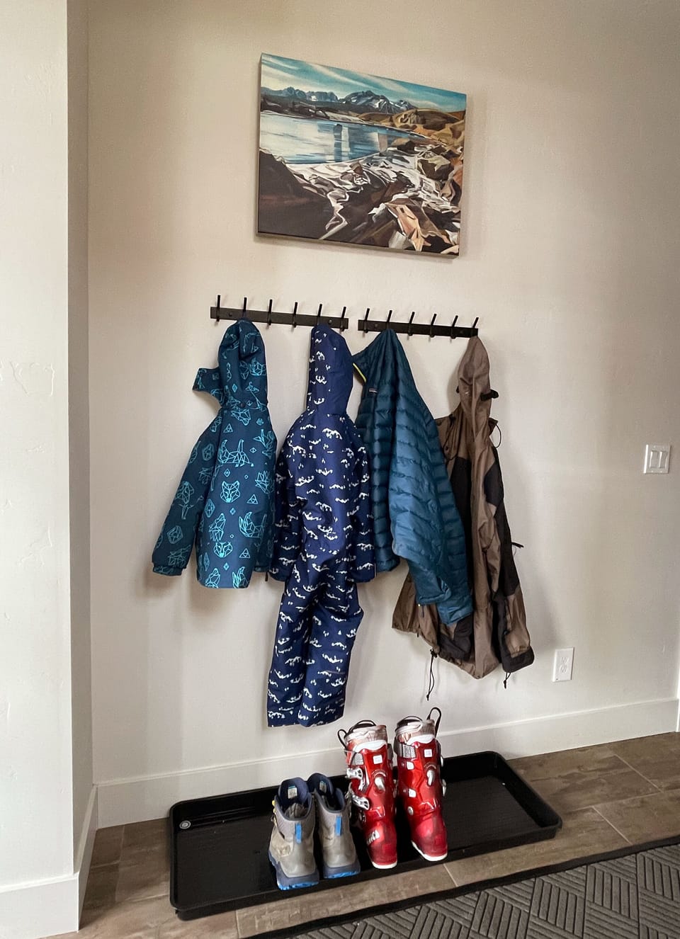 Lots of hangers for swim suits, winter, coats, and more