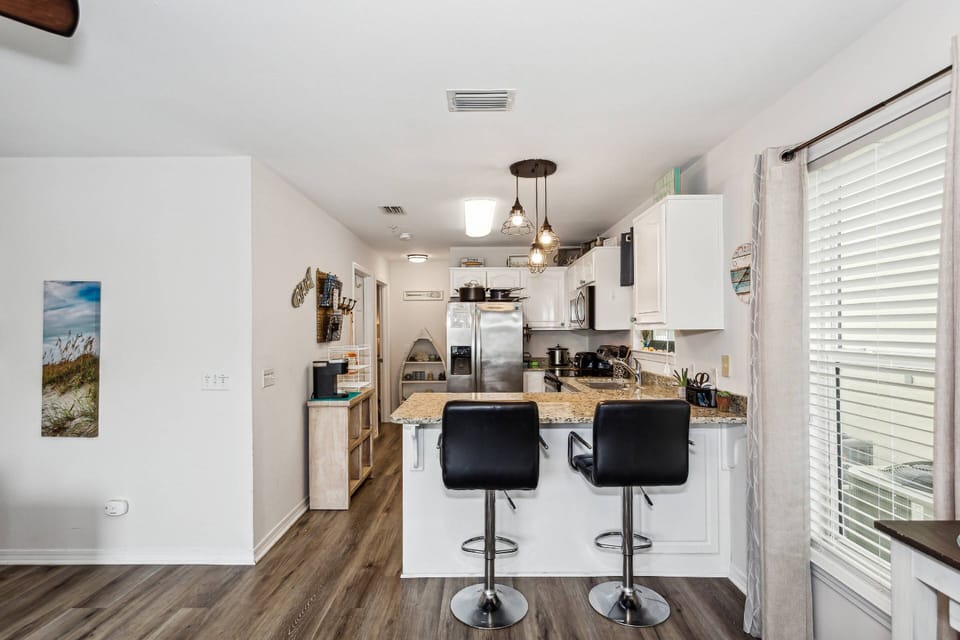 Bar seating for two in the kitchen!