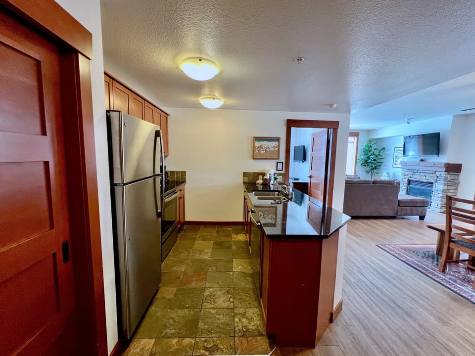 Granite countertops and stainless steel appliances
