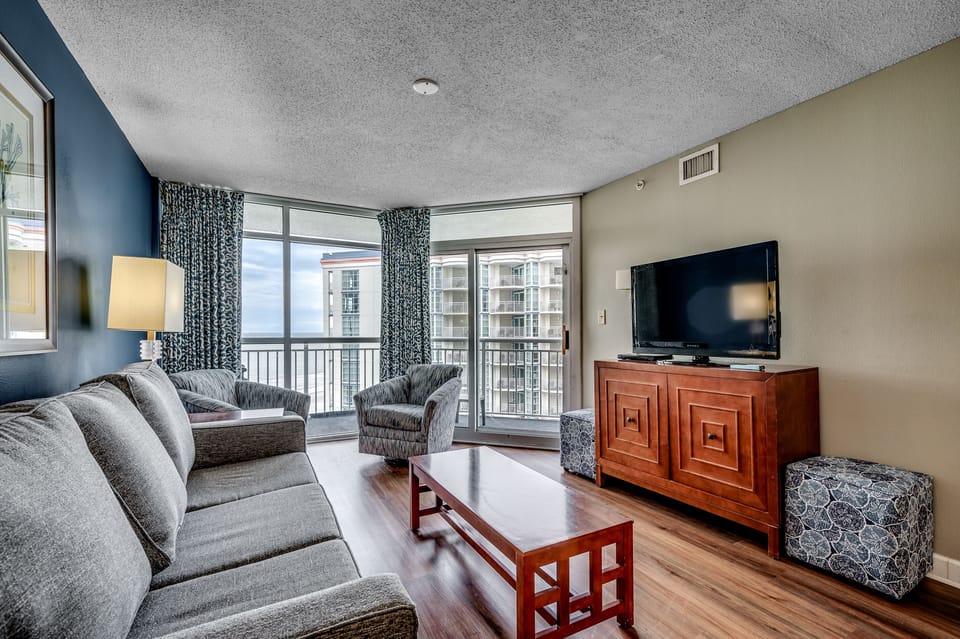 Living room with large flat-screen TV