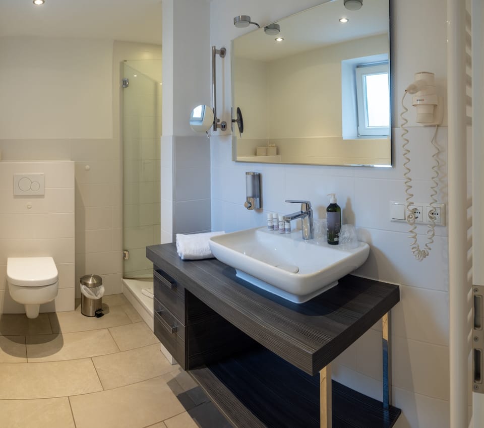 Studio | Bathroom | Shower, free toiletries, hair dryer, towels