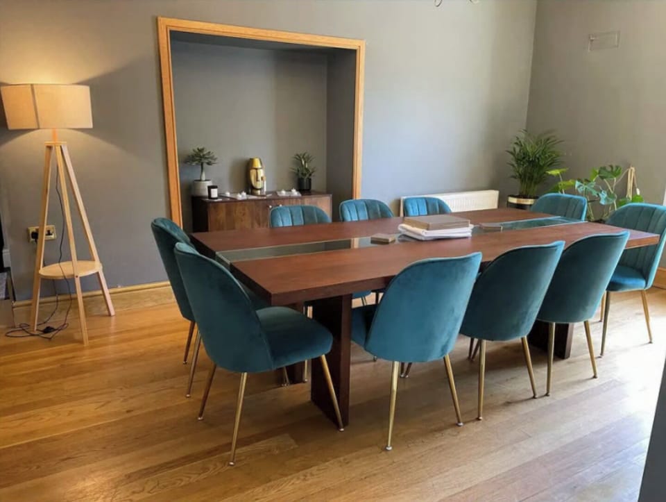 The dinning table seats 12 guests and is a a lovely setting for a dinner party