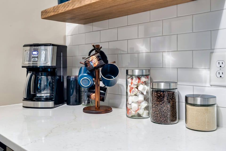 A fully stocked coffee bar will make your mornings brighter.  