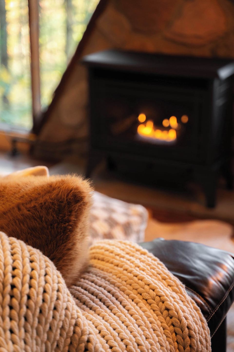 Living Room Escape: Enjoy tranquil moments by the fire with stunning woodland views!