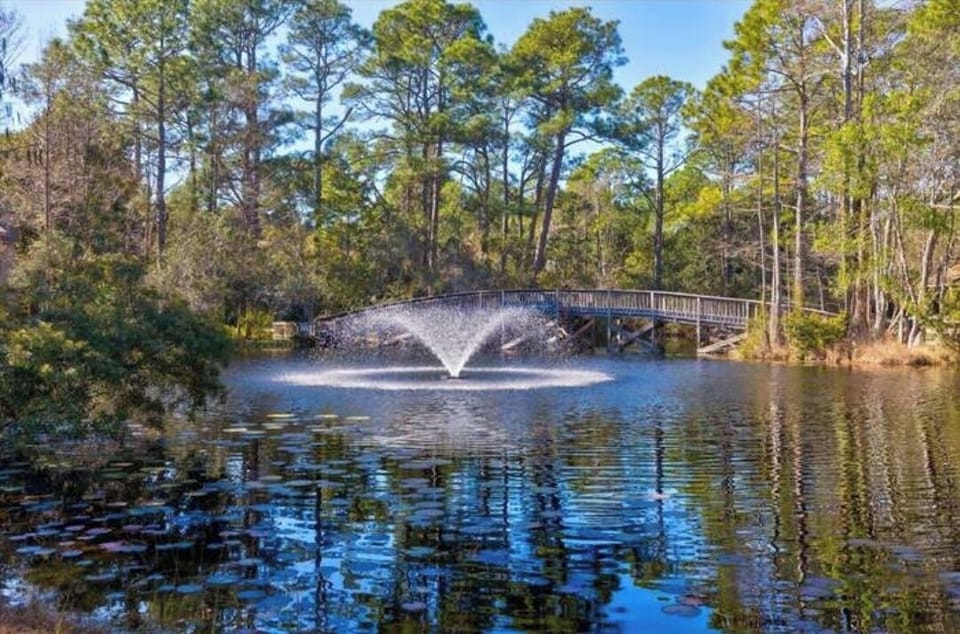 Community fishing lake and nature trails over the picturesque wooden bridge.