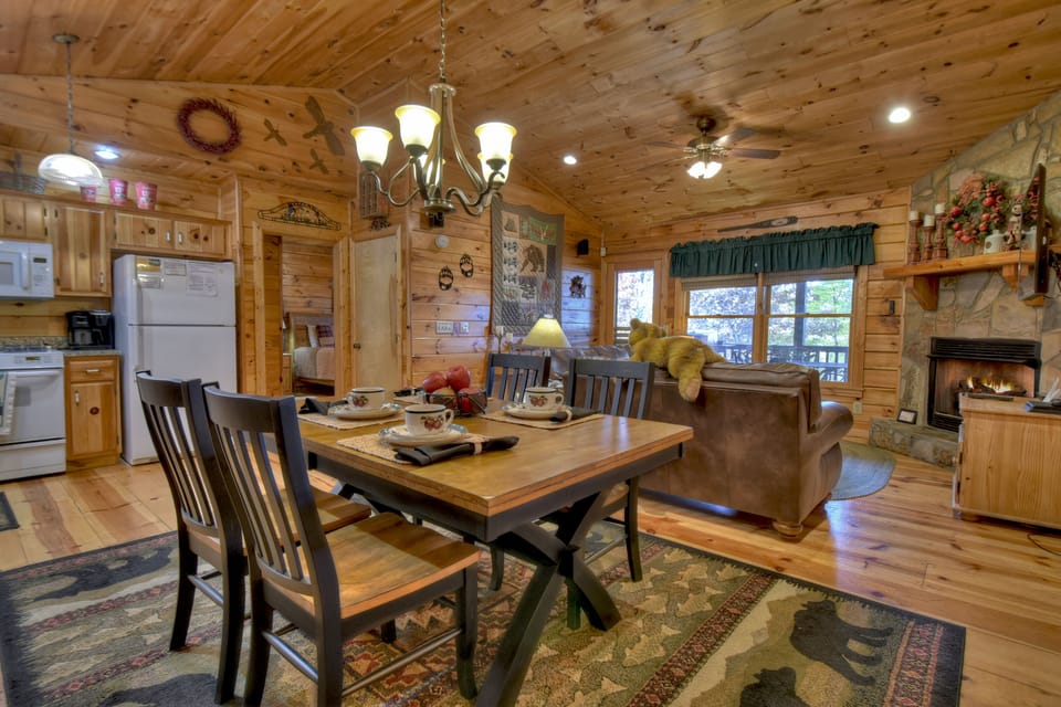 Open concept living area in North Georgia cabin 