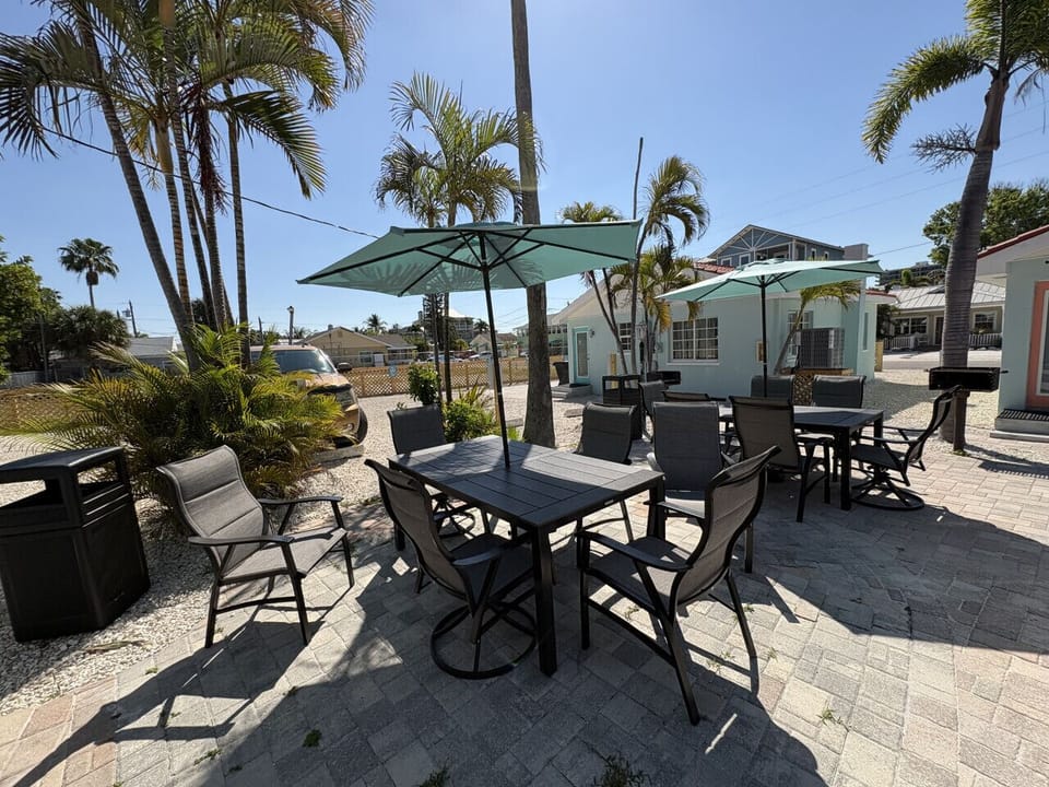 Courtyard with BBQ grills and dining area