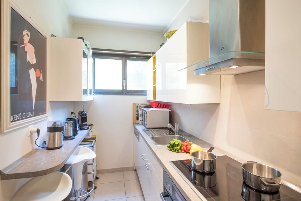 Standard Apartment, Multiple Bedrooms (Queen Lake View) | Private kitchen | Fridge, microwave, oven, stovetop