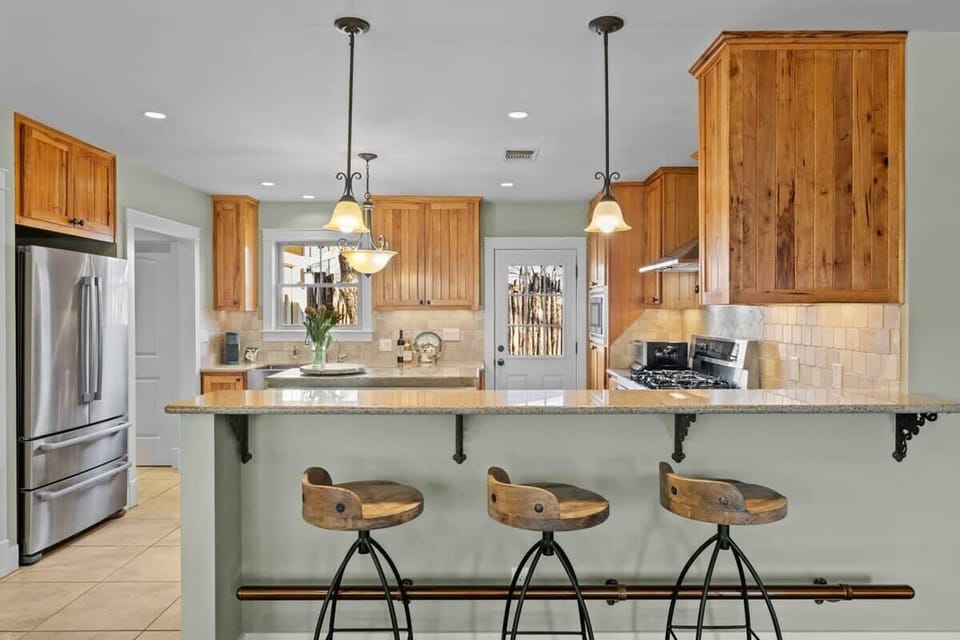 Stocked kitchen with tons of counter space.