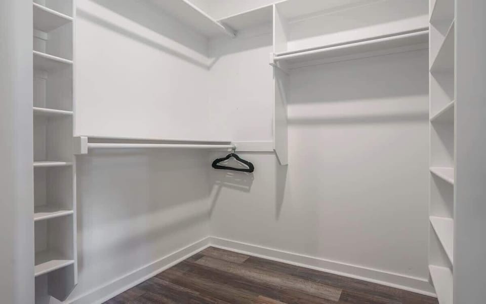 A large walk-in closet with plenty of space for longer stays and extended comfort.