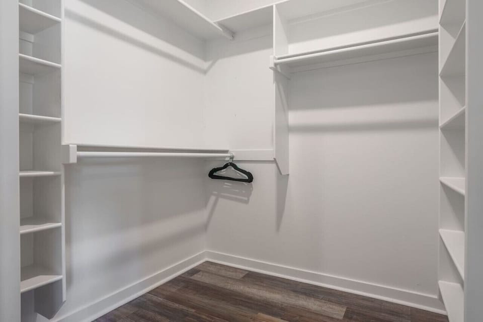 A large walk-in closet with plenty of space for longer stays and extended comfort.