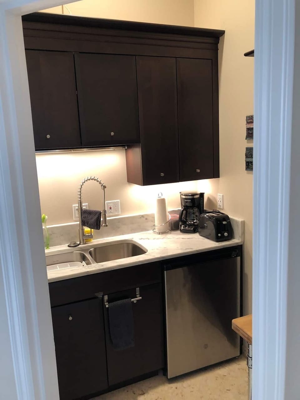 Kitchenette includes a Small Refrigerator, Large Sink, & Microwave