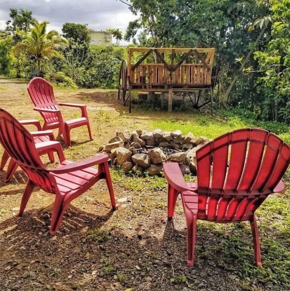 Exterior seating area next to the fire pit