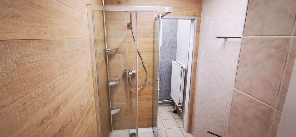 Shower, free toiletries, hair dryer, towels