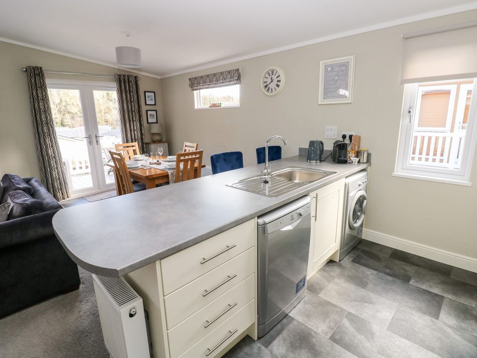 Fridge, dishwasher, electric kettle, toaster
