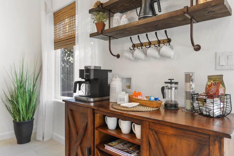 Coffee and tea will be waiting for you at Blue Betty! We will get you started by providing coffee pods, coffee grounds, creamer, sugar, assortment of teas, and honey. 