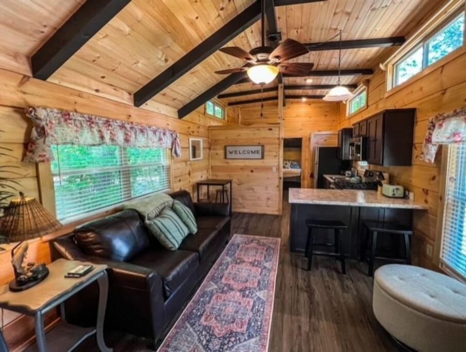 Entrance to cabin living room and kitchen