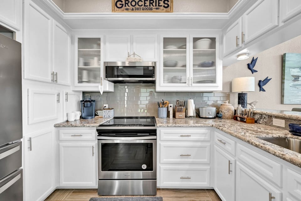 Equipped with cooking and baking basics, dinnerware, flatware, and serving dishes