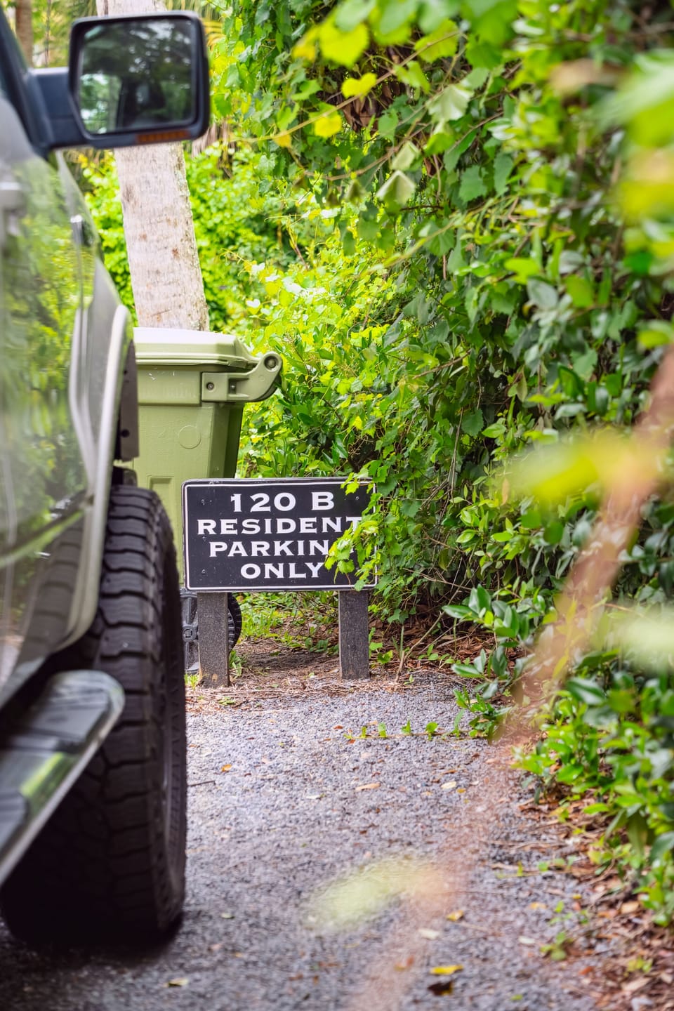 Unit B has two spaces in the driveway, one behind the other.