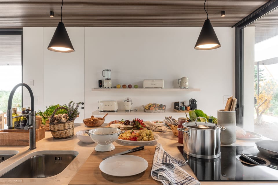 Deluxe Villa | Private kitchen | Full-size fridge, microwave, dishwasher, cookware/dishes/utensils