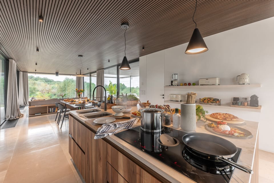 Deluxe Villa | Private kitchen | Full-size fridge, microwave, dishwasher, cookware/dishes/utensils