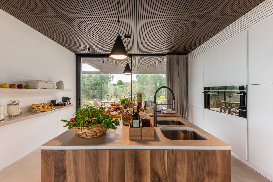 Deluxe Villa | Private kitchen | Full-size fridge, microwave, dishwasher, cookware/dishes/utensils