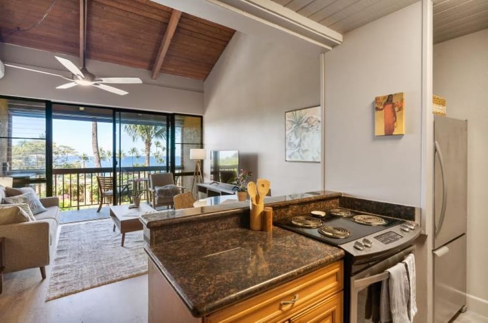 Range with oven and large capacity refrigerator. Stay awhile! 