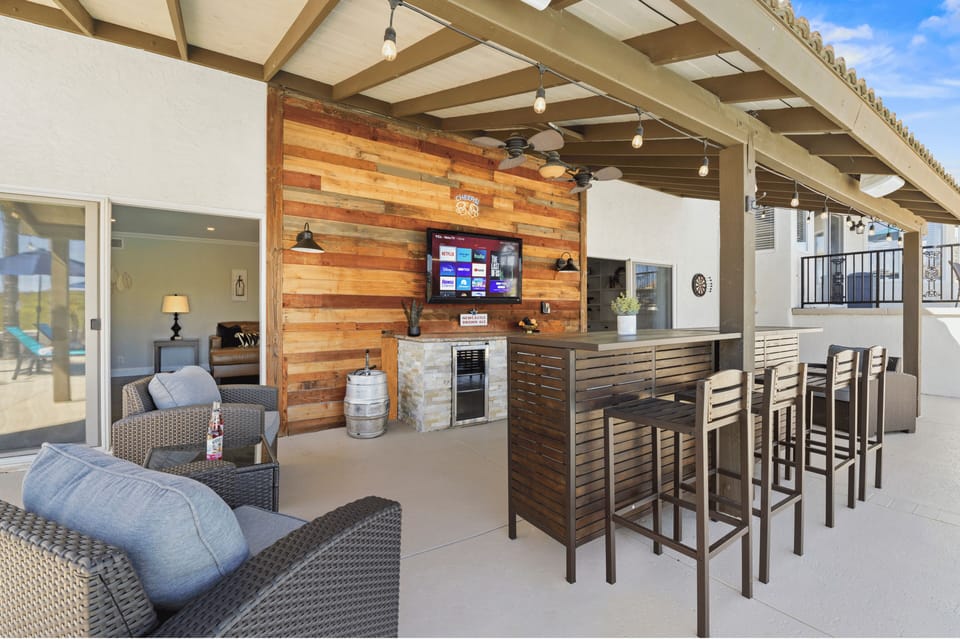 Host a poolside cocktail party or watch the big game!
