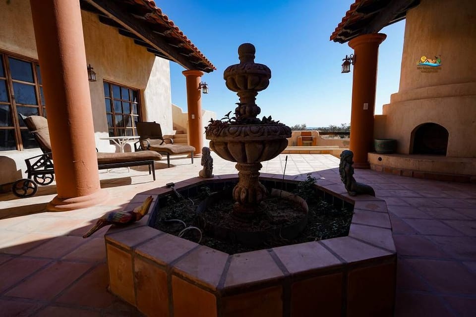 Relax by the fountain at this Chaparral vacation rental in El Dorado Ranch San Felipe — a peaceful touch to your desert getaway.