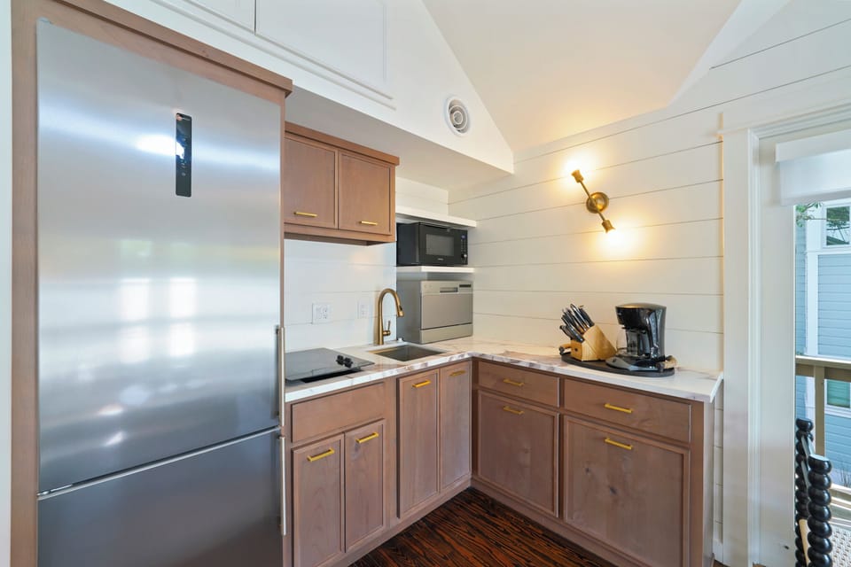 FULL SIZE FRIDGE,  COUNTER DISHWASHER, & MICROWAVE