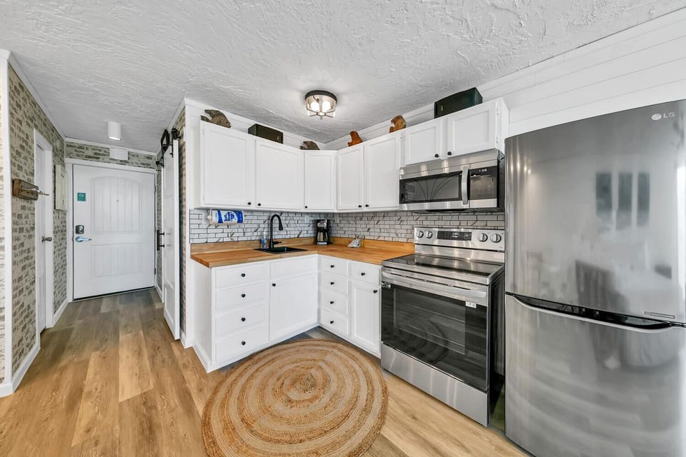 Kitchen with stainless steel appliances