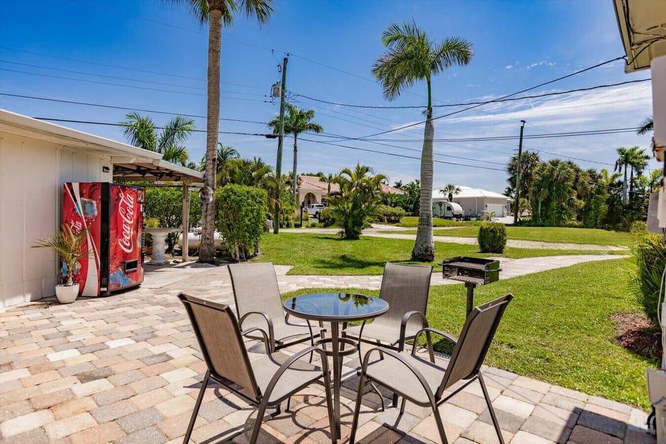 Vending and BBQ area offering convenient snacks and outdoor dining.