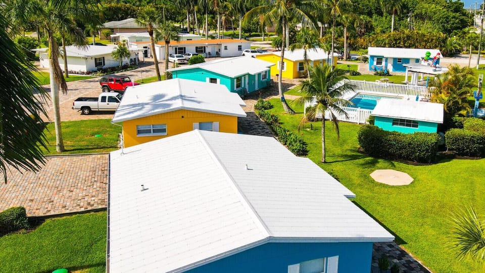 Bird`s eye perspective offering a layout of the colorful cottages.