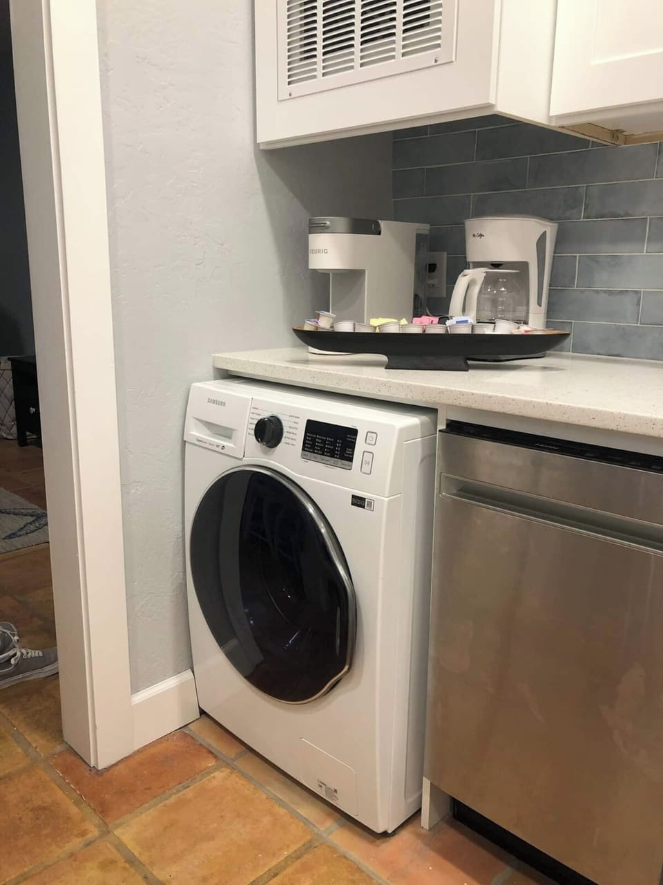 24" front-load clothes Washer, Keurig coffee maker, Mr. Coffee drip coffee maker, 18" Stainless Steel dish washer.