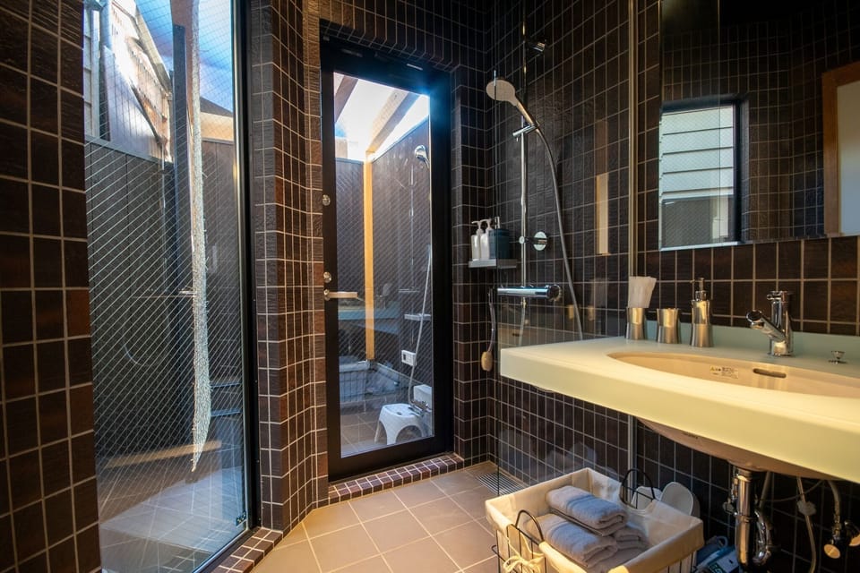 Washbasin and shower room (there is also a washing machine)