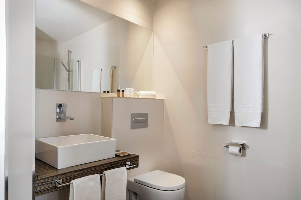 Shower, free toiletries, hair dryer, slippers