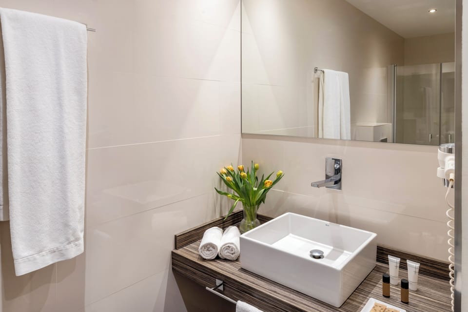 Shower, free toiletries, hair dryer, slippers