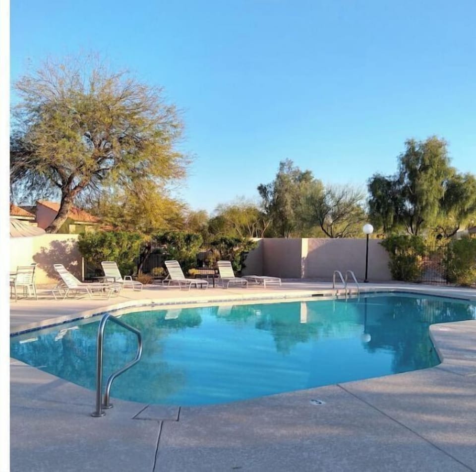 Peaceful pool that is steps away, salt water, and usually all yours!