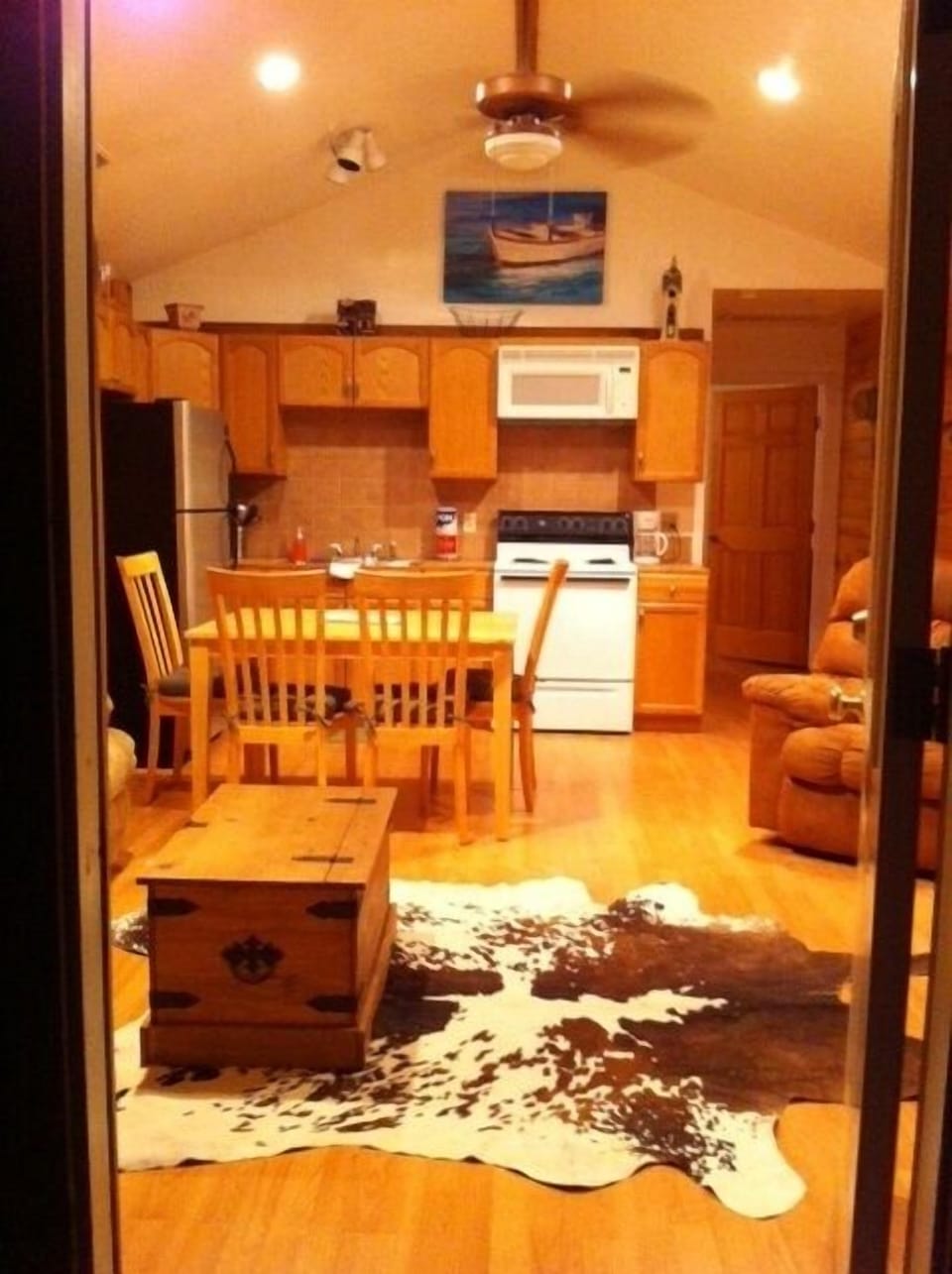 Living room, dining room and kitchen