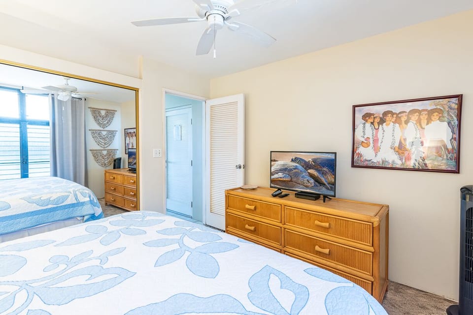 Bedroom has a tv for lazy mornings