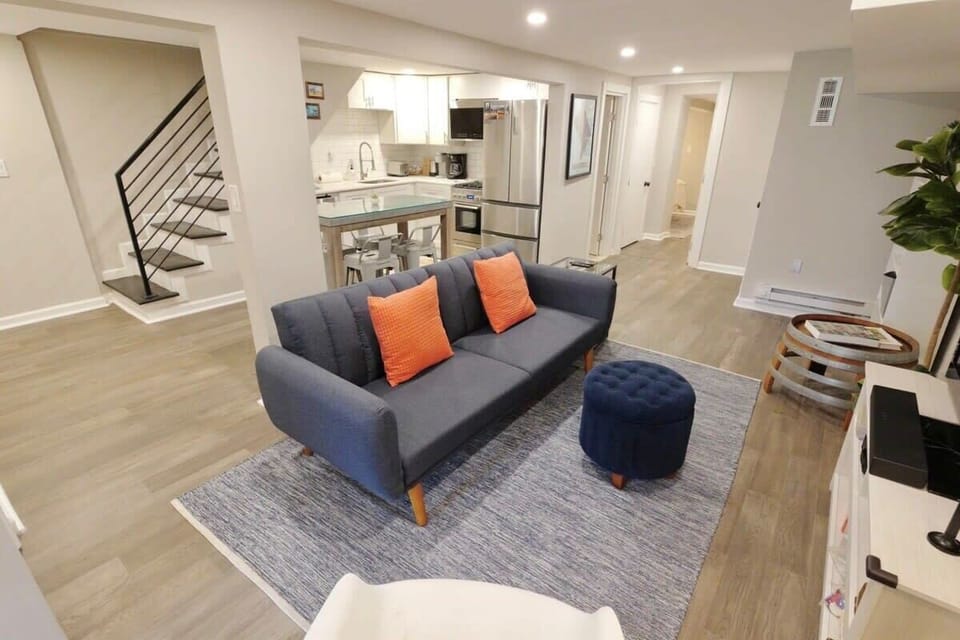 Open concept floor plan with gorgeous kitchen and dining area