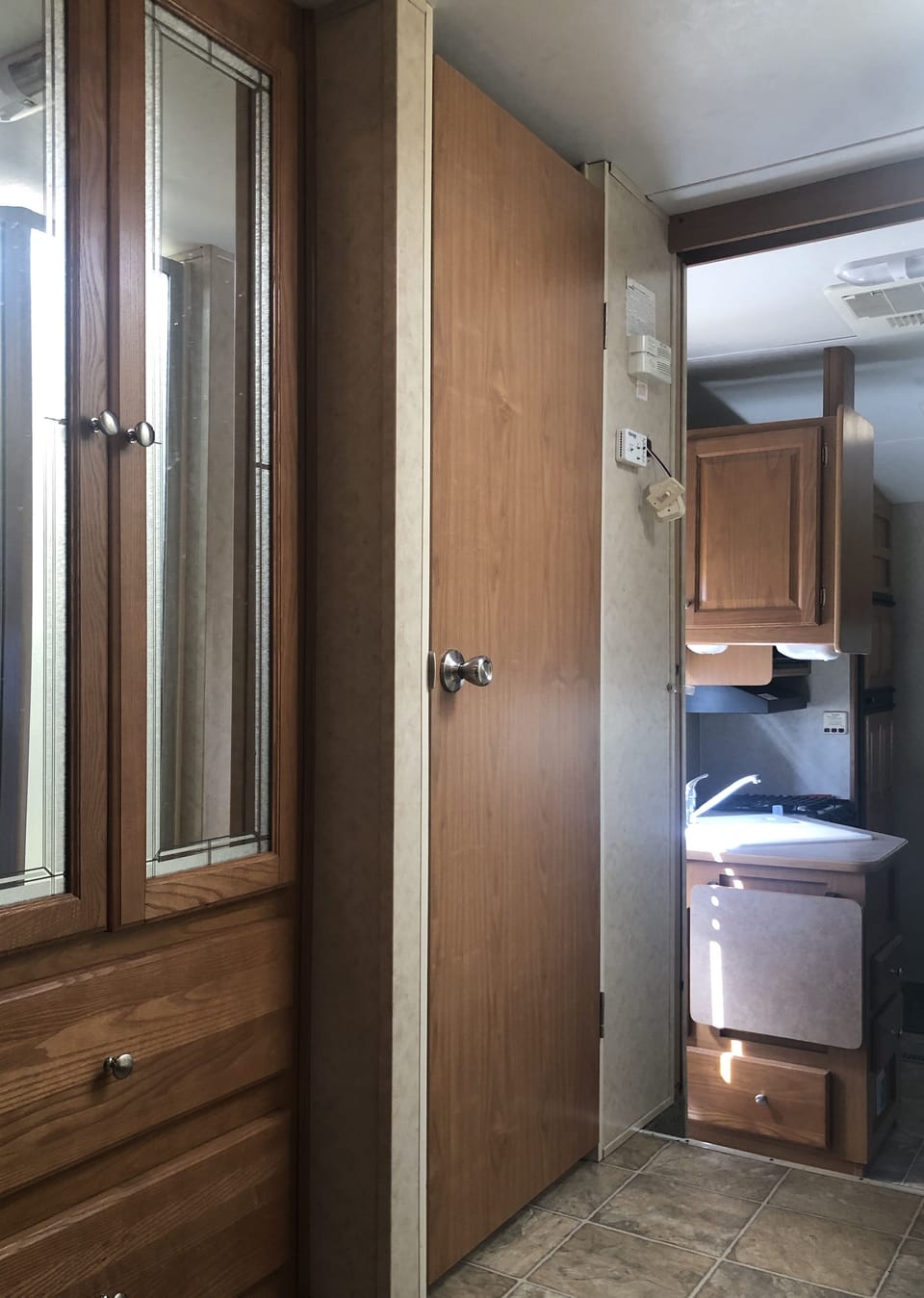 Inside RV, from main bedroom to kitchenette. 
