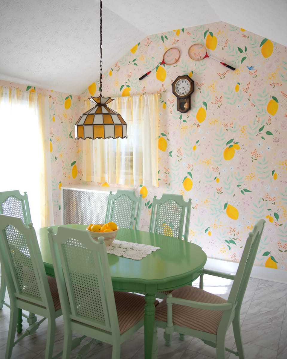 Our lemon room alcove showcases a Seek-and-Find painted right on the walls