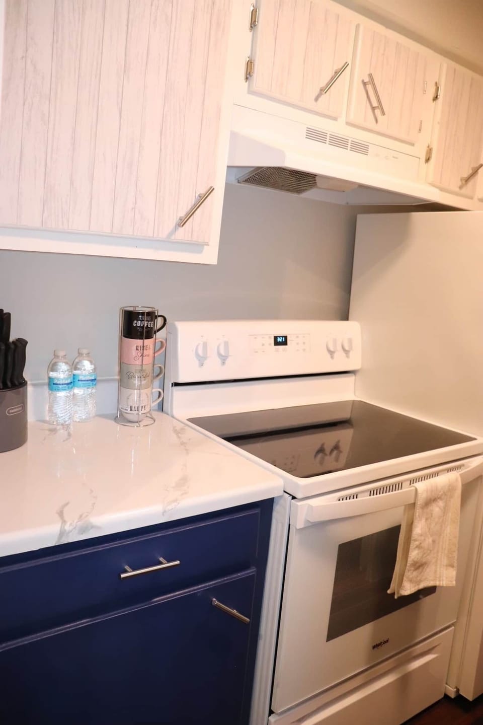Theres 2 bottled waters for our guests, 1 is in the refrigerator and one outside,