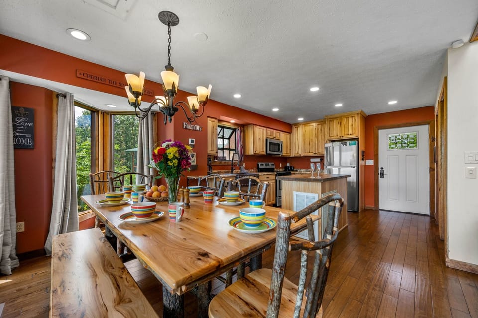 Hickory dining table with seating for eight